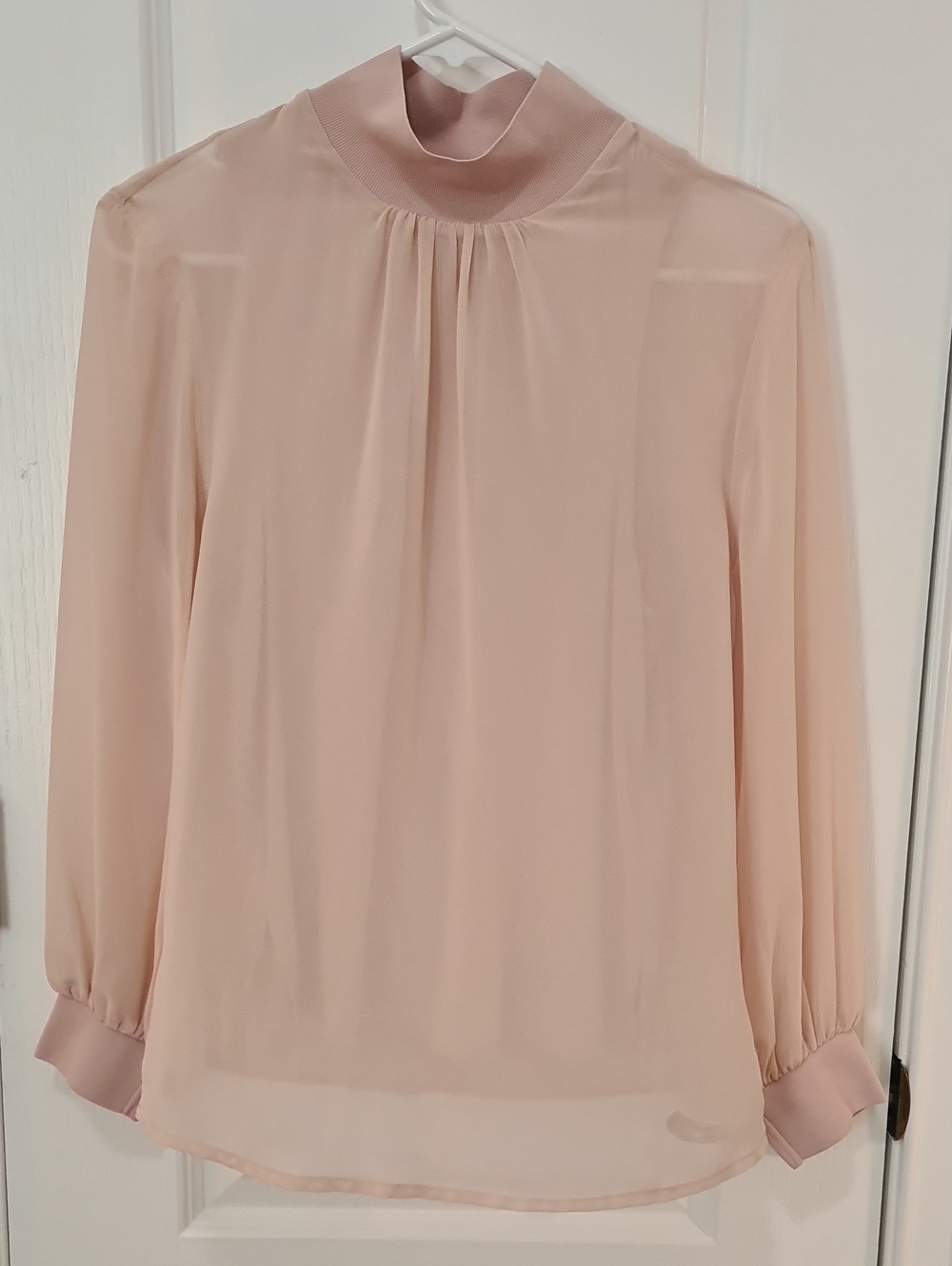 Reiss - Women's Blush High-Neck Semi Sheer Long Sleeve Top